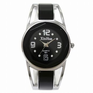 シックなカラーのカットガラスバングルウォッチ ラインストーン レディース腕時計 AV054-BLK