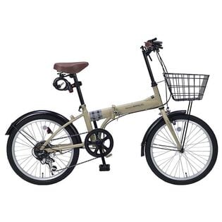 【サンドベージュ】折畳自転車20インチ・6段ギア・オールインワン