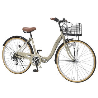 【サンドベージュ】折畳シティサイクル26インチ・6段ギア・オートライト