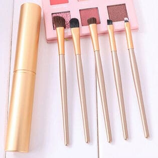 【ゴールド】ケース付きメイクブラシ5本セット