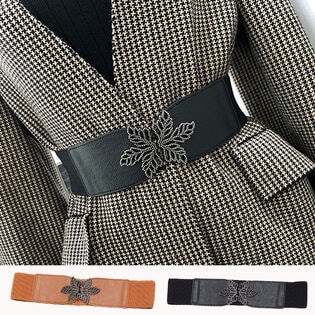 【ブラック】幅広ゴムベルト（リーフ）