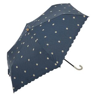 【ネイビー】ビコーズ 晴雨兼用折りたたみ傘 プチフラワー刺繍