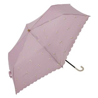 【パープル】ビコーズ 晴雨兼用折りたたみ傘 プチフラワー刺繍