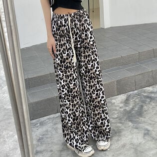 【ヒョウ柄】ウエストゴム 柄ワイドパンツ