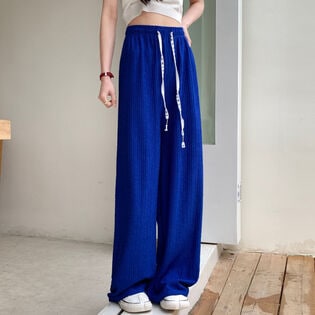【ロイヤルブルー】ウエストゴムリラックスワイドパンツ