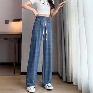 【A07】ウエストゴムストレートワイドパンツ