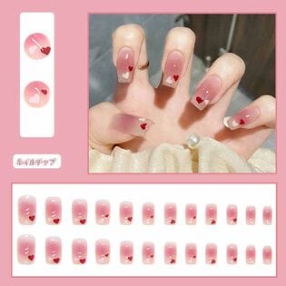 【24枚入】ネイルチップ チークネイル風×ハート