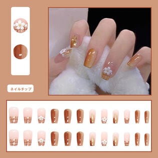 【24枚入】暖色系ニュアンスネイル×小さいお花