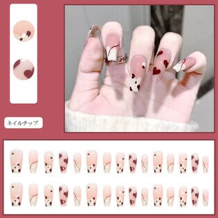【30枚入】ネイルチップ ハートデザイン レッド×ホワイト