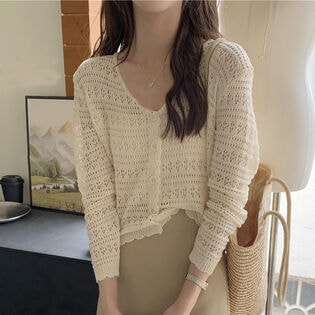 【ベージュ】薄手ニットカーディガン