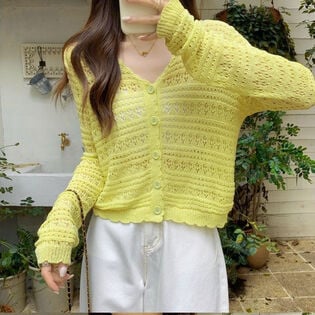 【イエロー】薄手ニットカーディガン