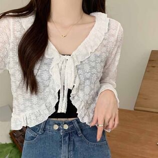 【ホワイト】透かし編みサマーカーディガン