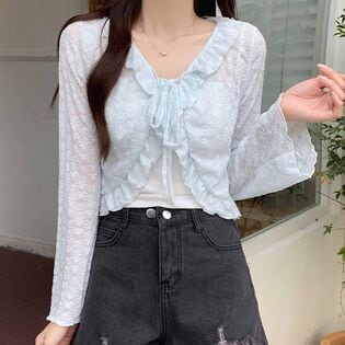 【ライトブルー】透かし編みサマーカーディガン