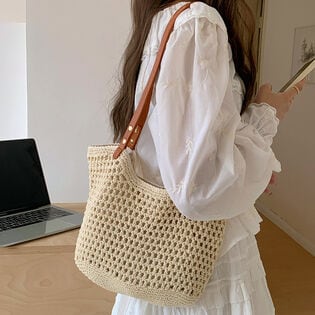 【ベージュ】レディース編みバッグ
