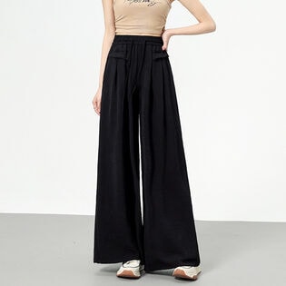 【ブラック】フレアデザインワイドパンツ