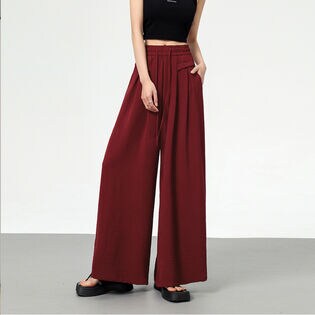 【ワインレッド】フレアデザインワイドパンツ