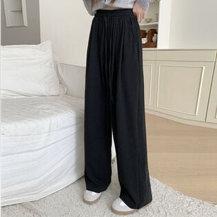 【ブラック】ゆったりワイドスウェットパンツ