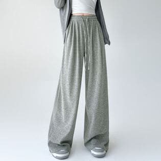 【ライトグレー】ゆったりワイドスウェットパンツ