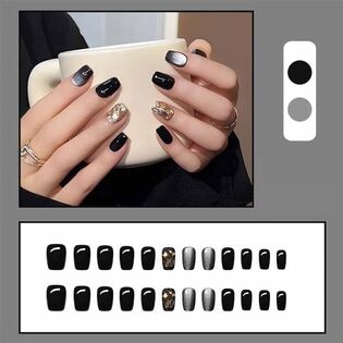 【24枚入】ネイルチップ ブラック×キラキラ