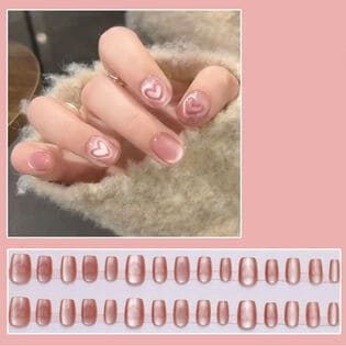 【30枚入】ネイルチップ チーク風ハートネイル