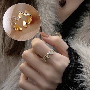 【ゴールド】オープンリング ハート×ストーン