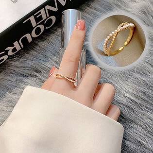 【ゴールド】クロスパールオープンリング