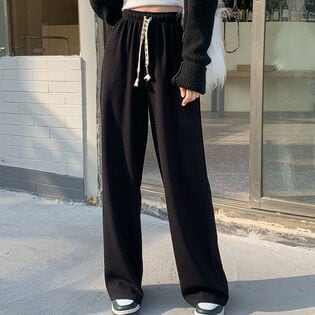 【ブラック】ぽこぽこリラックスワイドパンツ