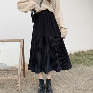 【ブラック】プリーツロングスカート