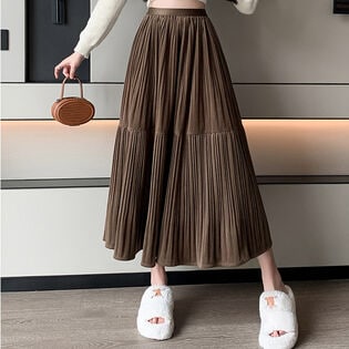 【ブラウン】プリーツロングスカート