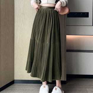 【オリーブ】プリーツロングスカート
