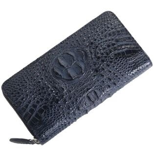 【ブラック】クロコダイル レザー ホーンバック ラウンドファスナー 長財布
