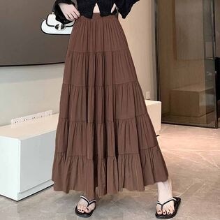 【ブラウン】マキシ丈 ティアードスカート