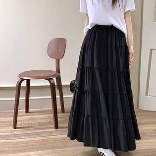 【ブラック】マキシ丈 ティアードスカート