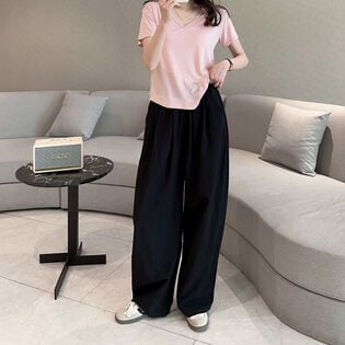 【ブラック】ウエストゴム ストレートサマーパンツ