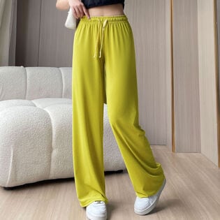 【イエロー】 ウエストゴムカラーワイドパンツ