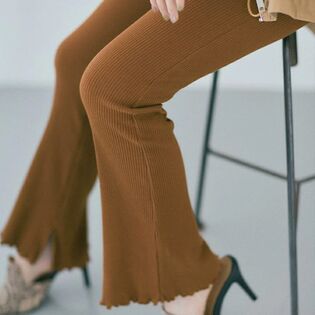 【キャメル/フリルタイプ】 ウエストゴム フレアリブパンツ