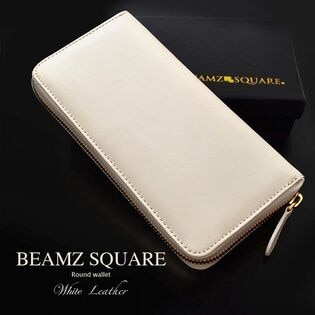 【マットホワイト×ゴールド】EAMZSQUARE 牛革ラウンドファスナー長財布 BS-15805WH