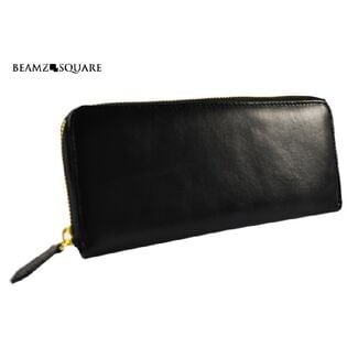 【ブラック】BEAMZSQUARE ヌメ革 ラウンドファスナー 長財布 BS-1624BK