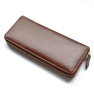 【 ダークブラウン】BEAMZSQUARE ヌメ革 ラウンドファスナー 長財布 BS-1624DBR