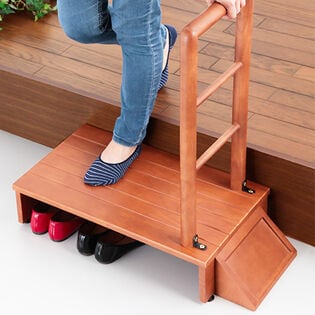 【70cm幅】木製手すり付き玄関踏み台