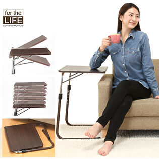 【ブラウン】角度調節折りたたみサイドテーブル