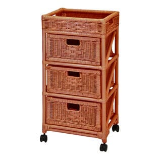 【ブラウン】天然籐ランドリーチェスト スリム 3段