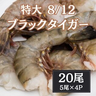 【計20尾/5尾×4パック】特大ブラックタイガー（8/12）無頭殻付き