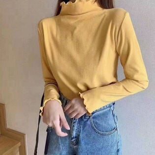 【イエロー】レディース フリルハイネック