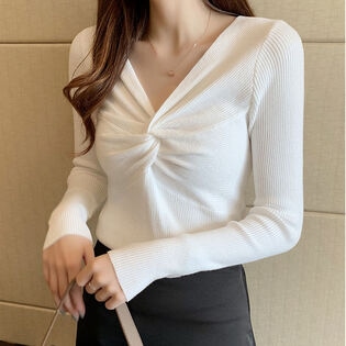 【ホワイト】ツイストニットセーター