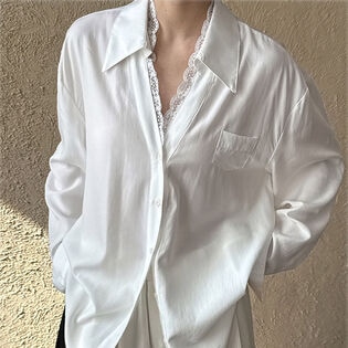 【ホワイト】 レース付きシャツ