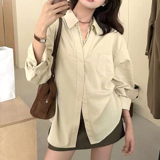 【ベージュ】 レース付きシャツ