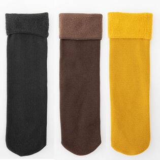 【3足セット】裏起毛ソックス 靴下 冷え取り靴下（ブラック+ブラウン+イエロー）
