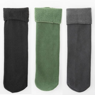 【3足セット】裏起毛ソックス 靴下 冷え取り靴下（ブラック+グリーン+グレー）