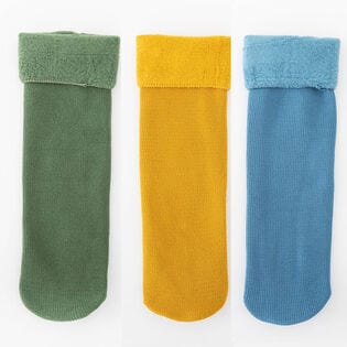 【3足セット】裏起毛ソックス 靴下 冷え取り靴下（グリーン+イエロー+ブルー）